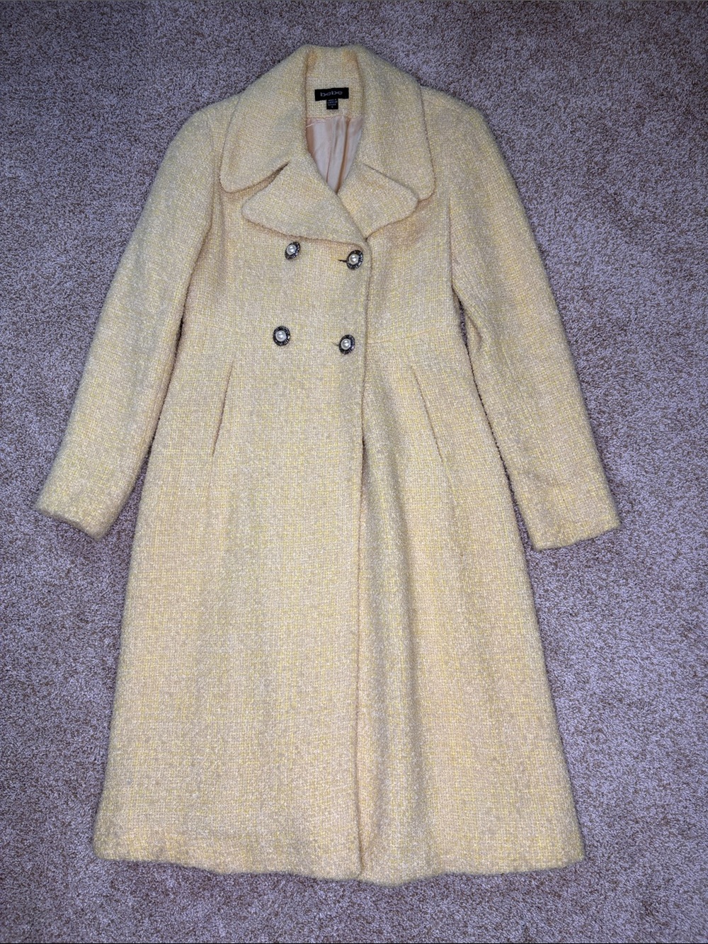 bebe Pale Yellow Double-Breasted Wool-Blend Pea Coat